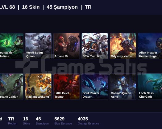 TR / 68 LVL + 16 SKİN + UNRANKED !!