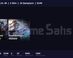 EUW / 48 LVL + 2 SKİN + UNRANKED + FRESH !!
