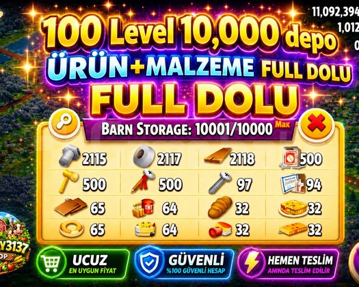 100 LEVEL 10.000 DEPO FULL MALZEME DOLU HESAP