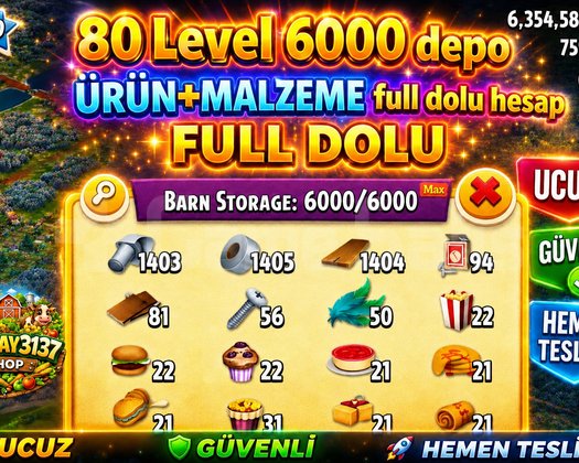80 LEVEL 6000 DEPO FULL MALZEME DOLU HESAP