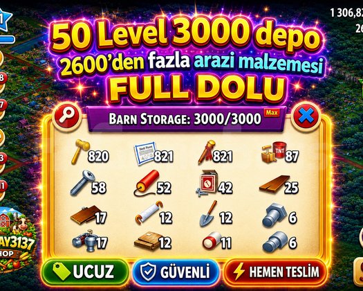 50 LEVEL 3000 DEPO FULL ARAZİ DOLU HESAP