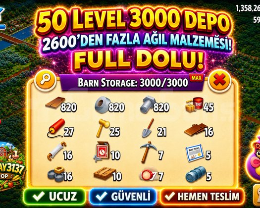 50 LEVEL 3000 DEPO FULL AĞIL DOLU HESAP
