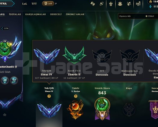 EUW DİAMOND 362 KOSTUM 574 SEVIYE + 1644 RP