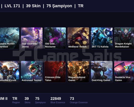 TR / 171 LVL + 39 SKİN + PLATINUM II !!