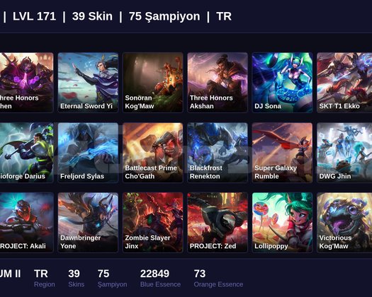 TR / 171 LVL + 39 SKİN + PLATINUM II !!