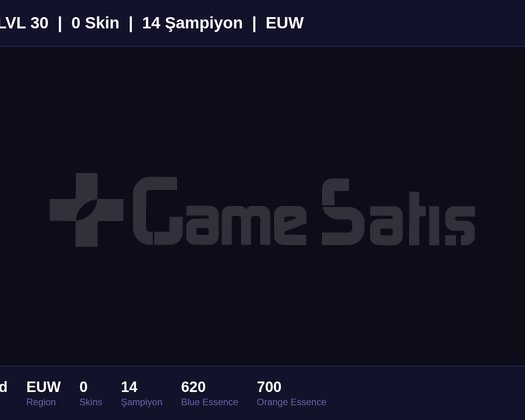 EUW / 30 LVL + 0 SKİN + UNRANKED + FRESH !!
