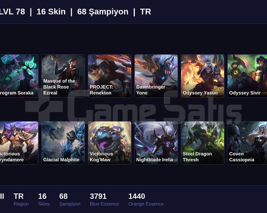 TR / 78 LVL + 16 SKİN + SILVER III !!