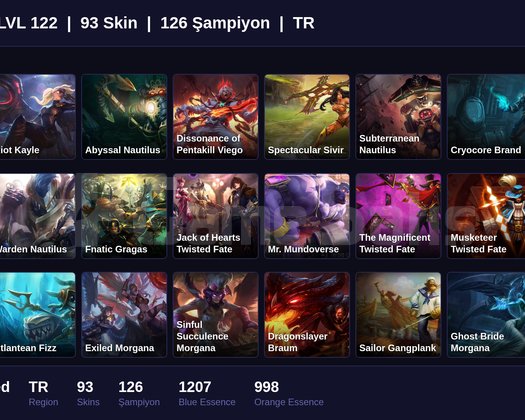 TR / 122 LVL + 93 SKİN + UNRANKED !!