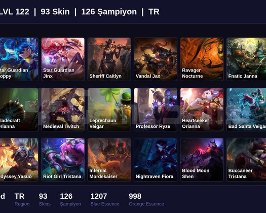 TR / 122 LVL + 93 SKİN + UNRANKED !!