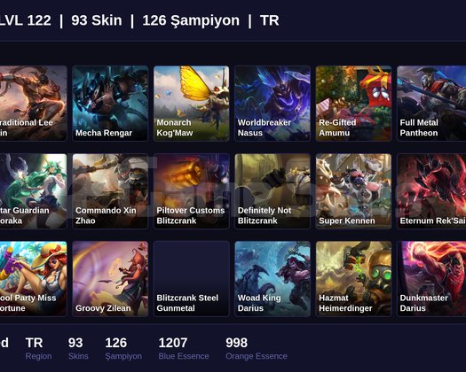 TR / 122 LVL + 93 SKİN + UNRANKED !!