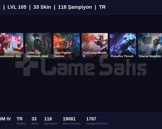 TR / 105 LVL + 33 SKİN + PLATINUM IV !!