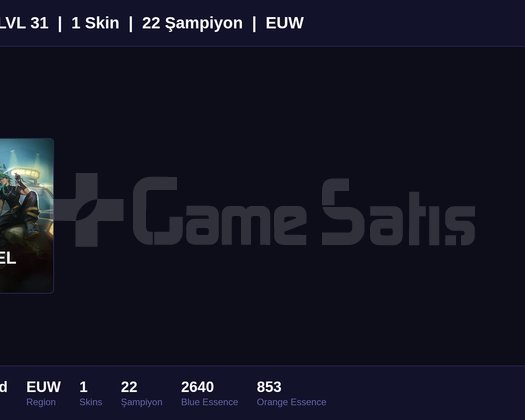 EUW / 31 LVL + 1 SKİN + UNRANKED + ESKI SEZON PLAT