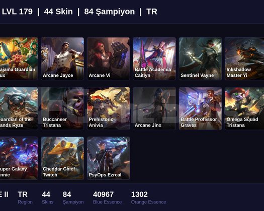 TR / 179 LVL + 44 SKİN + BRONZE II + MAİL ONAYSIZ