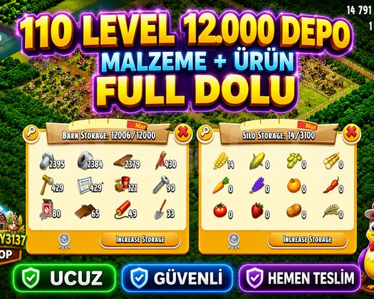 110 LEVEL 12.000 DEPO FULL MALZEME DOLU GARANTİLİ