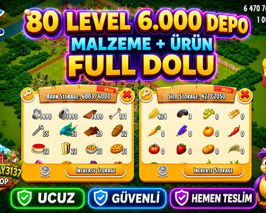 80 LEVEL 6.000 DEPO FULL MALZEME DOLU GARANTİLİ