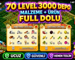 70 LEVEL 3.000 DEPO FULL MALZEME DOLU GARANTİLİ