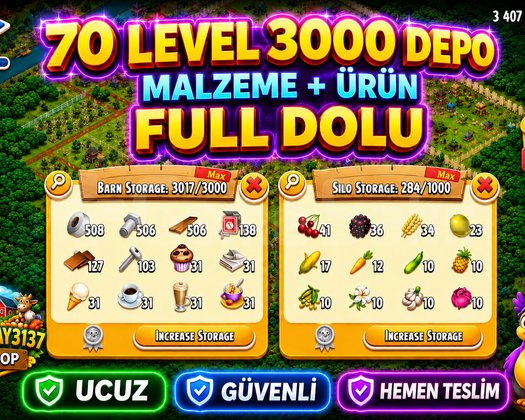 70 LEVEL 3.000 DEPO FULL MALZEME DOLU GARANTİLİ