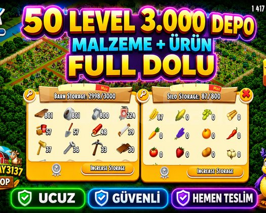 50 LEVEL 3.000 DEPO FULL AĞIL DOLU GARANTİLİ
