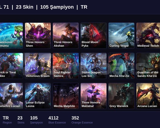 TR / 71 LVL + 23 SKİN + GOLD I !!