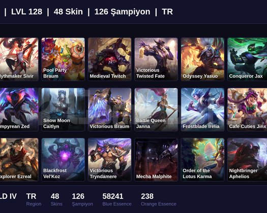 TR / 128 LVL + 48 SKİN + EMERALD IV !!
