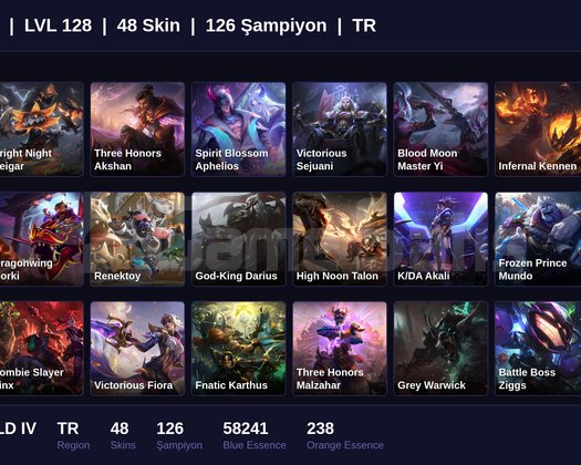 TR / 128 LVL + 48 SKİN + EMERALD IV !!
