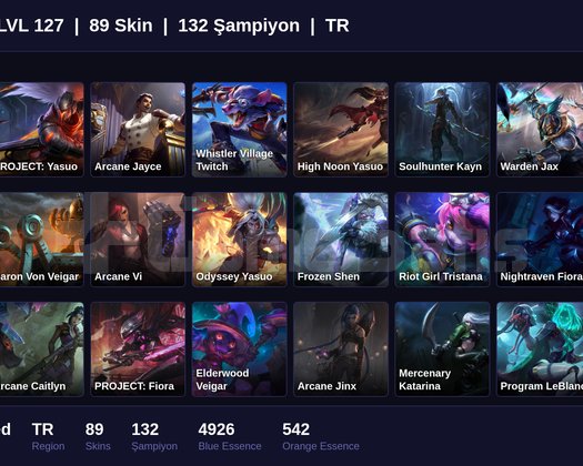 TR / 127 LVL + 89 SKİN + UNRANKED !!
