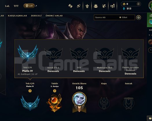 EUW 41W - 13L PLAT 4 HESAP +30 LP SMURFLUK HESAP