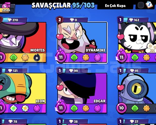 Brawl stars 53 k hesap 2 tane 200 kuoa üstu karakt