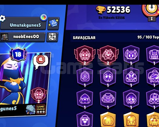Brawl stars 53 k hesap 2 tane 200 kuoa üstu karakt