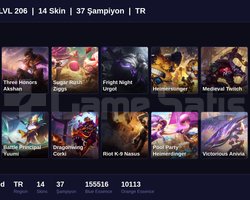 TR / 206 LVL + 14 SKİN + UNRANKED !!