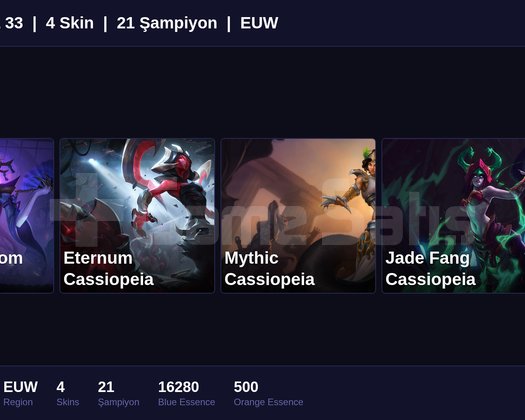 EUW / 33 LVL + 4 SKİN + IRON I !!