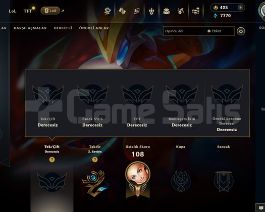 7 skin 425 rpli unranked lol account