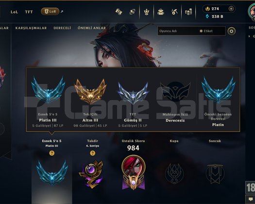 686 KOSTÜM 238K ÖZ 767 LVL EFSANE DOLU MAİL HESAP