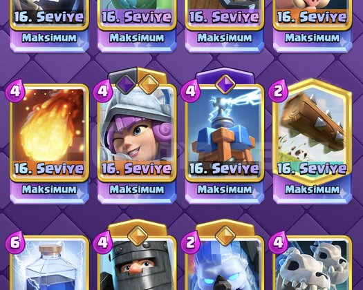 17 tane 16 lvl kart 4 max deste