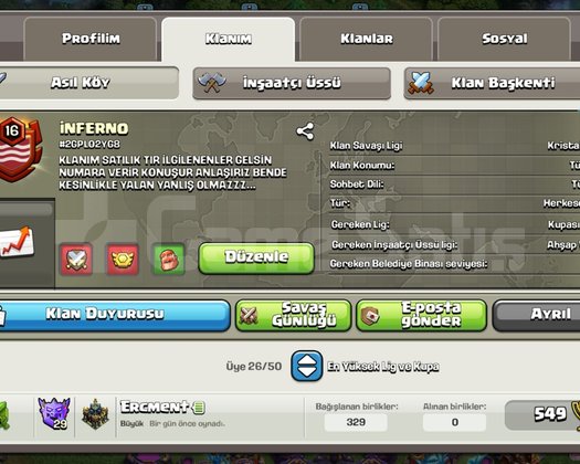 İNFERNOOO SATILIK KLAN 16 SEVİYEE