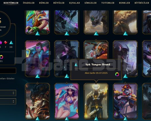 LoL hesap satlık 172 level 75 kostüm TR