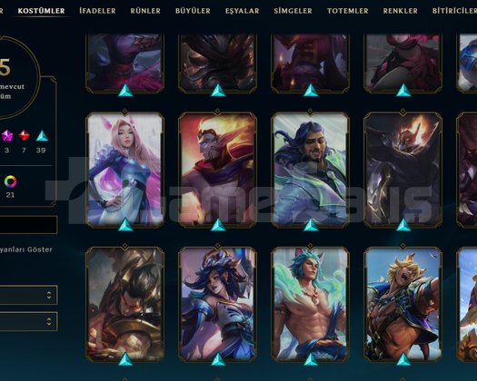 LoL hesap satlık 172 level 75 kostüm TR