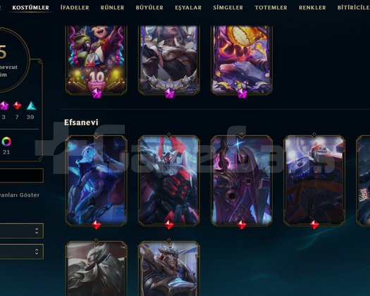 LoL hesap satlık 172 level 75 kostüm TR