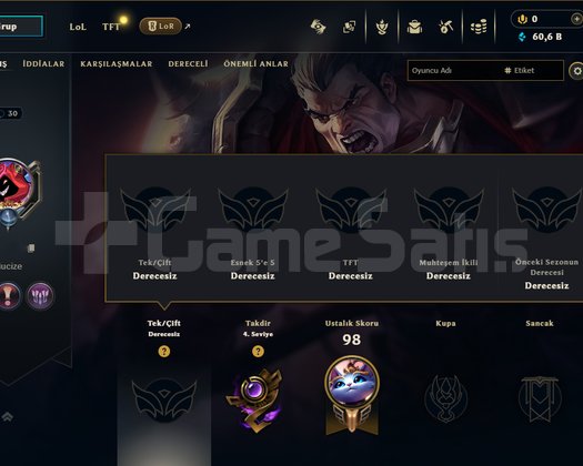 10 WİN | TR 30 LVL 60K MAVİ ÖZ HANDMADE UNRANKED