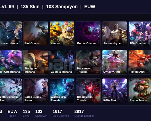 EUW / 69 LVL + 135 SKİN + UNRANKED !!