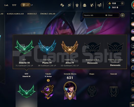 314 LEVEL TR PLAT ELO 109 KOSTÜMLÜ KARATERLER AÇIK