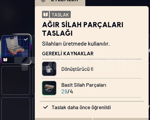 AĞIR SİLAH PARÇALARI TASLAĞI