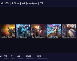 TR / 105 LVL + 7 SKİN + PLAT MMR !!