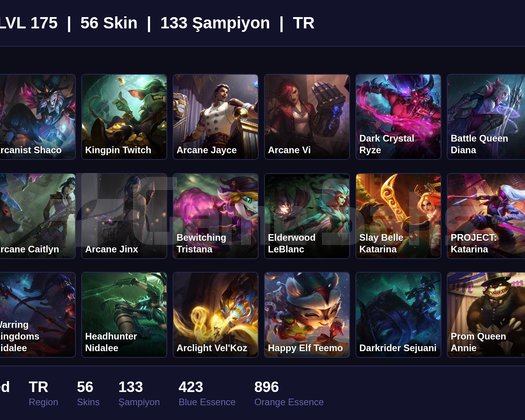 TR / 175 LVL + 56 SKİN + UNRANKED !!