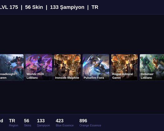 TR / 175 LVL + 56 SKİN + UNRANKED !!