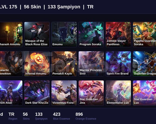 TR / 175 LVL + 56 SKİN + UNRANKED !!