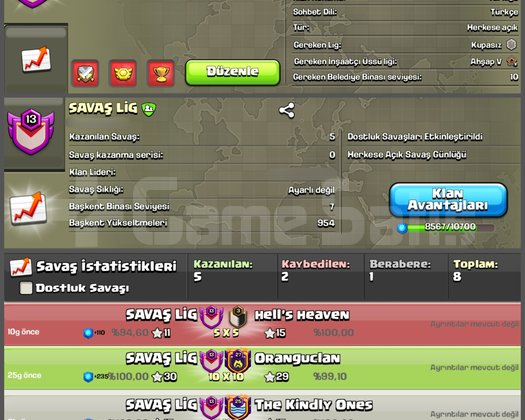 13 LVL ŞAMPİYON 3 LİGLİ GÜZEL KLAN
