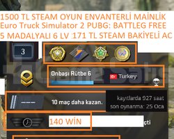 5 MADALYALI 6 LV 171 TL STEAM BAKİYE ETS 2 1500 TL