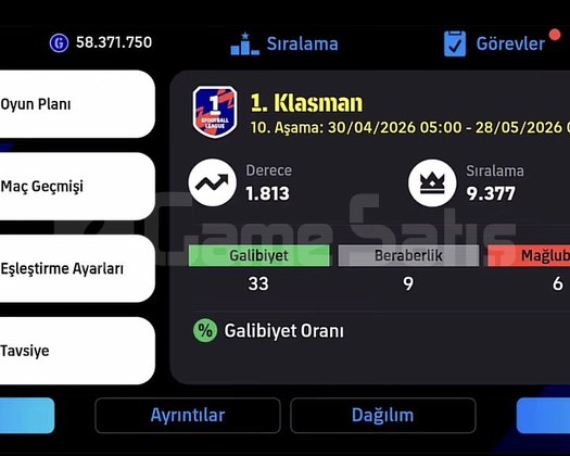 Klasman 1 hesab kasılır