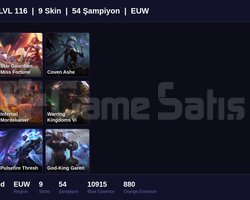 EUW / 116 LVL + 9 SKİN + UNRANKED !!